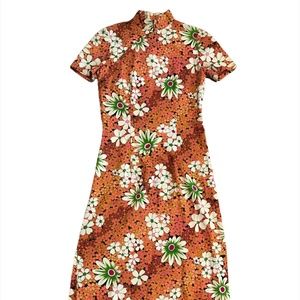 Stunning Vintage Floral Print Cheongsam Dress